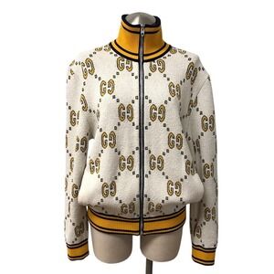 Gucci Track Jacket Mens Medium White Yellow GG Monogram Full Zip Luxury Italy
